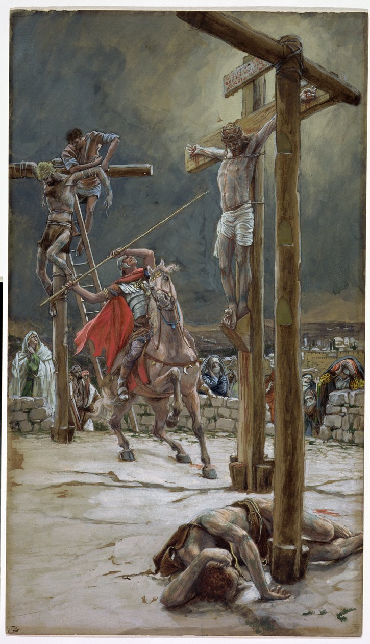 Jeden z vojáků s kopím probodnutým v boku, ilustrace pro The Life of Christ, c.1886-94 (wc & kvaš na kartonu) od James Jacques Joseph Tissot