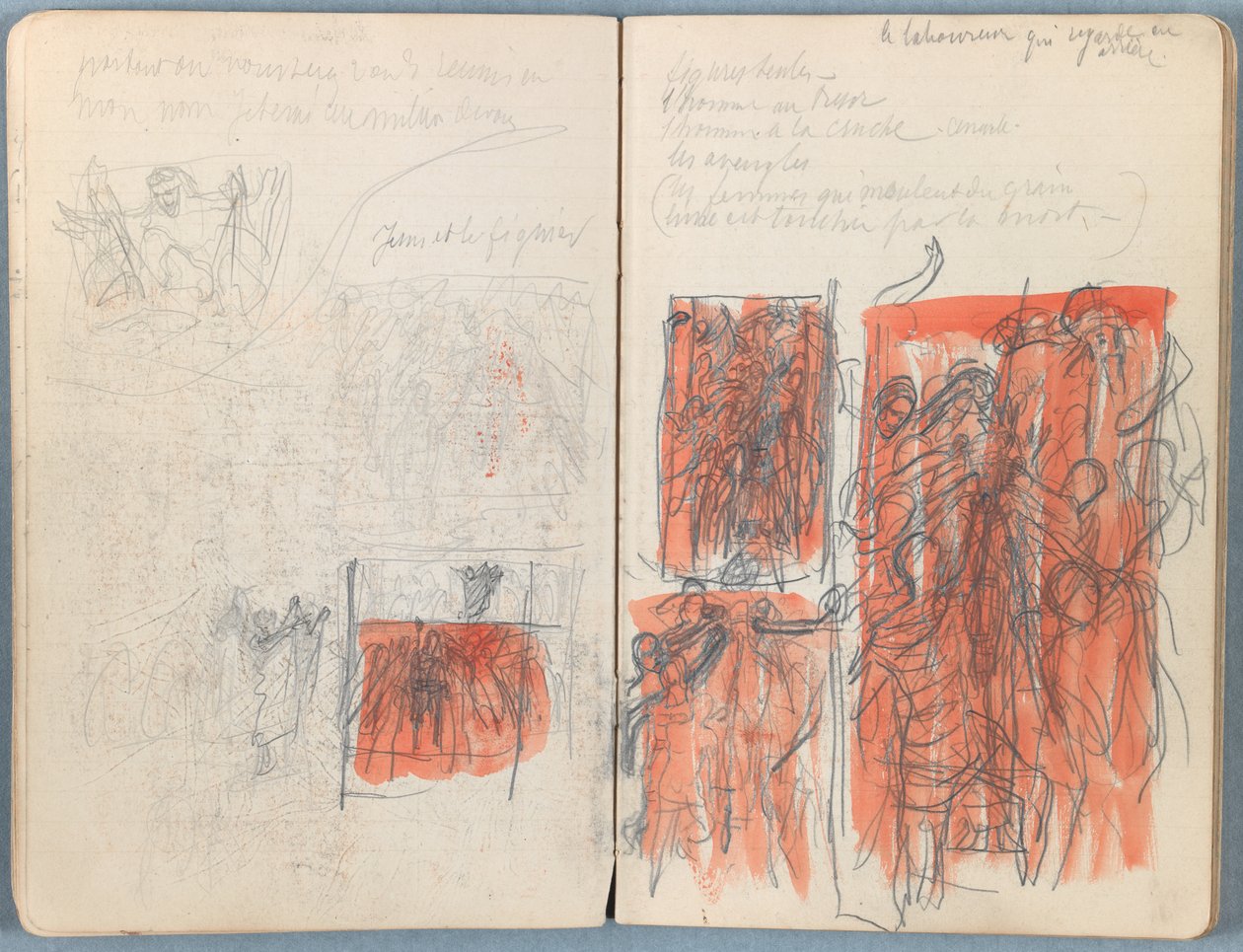 Stránky z alba Sketches for The Life of Our Lord Jesus Christ, pozdní 80. léta 19. století (grafit a praní na papíře) od James Jacques Joseph Tissot