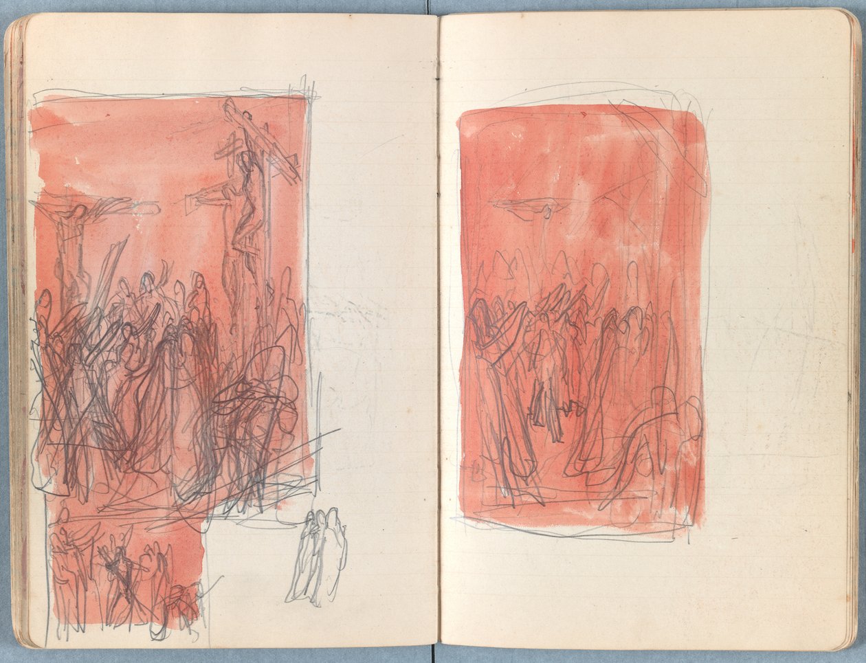 Stránky z alba Sketches for The Life of Our Lord Jesus Christ, pozdní 80. léta 19. století (grafit a praní na papíře) od James Jacques Joseph Tissot