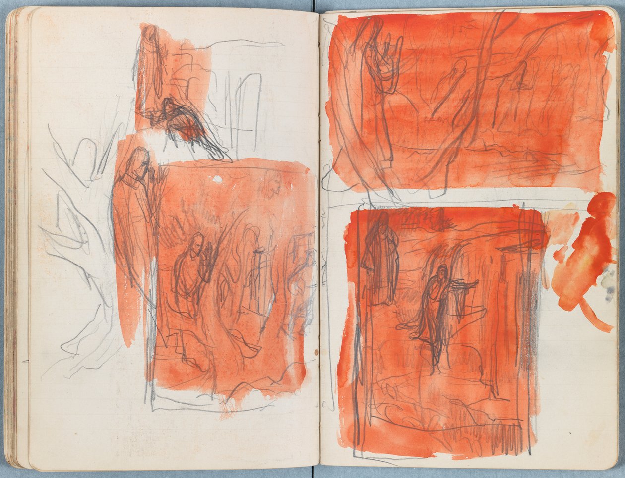 Stránky z alba Sketches for The Life of Our Lord Jesus Christ, pozdní 80. léta 19. století (grafit a praní na papíře) od James Jacques Joseph Tissot