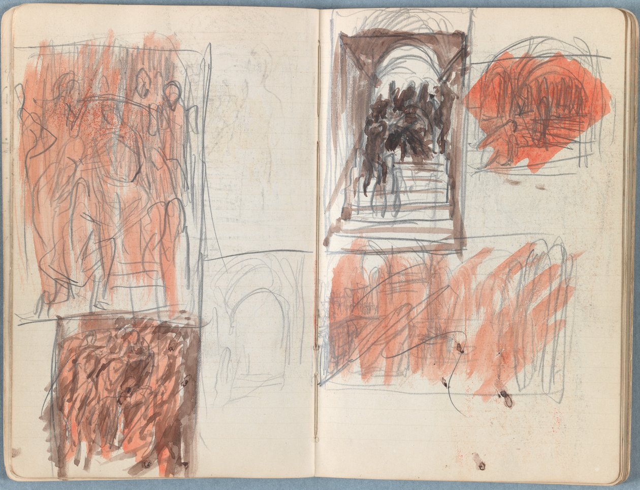 Stránky z alba Sketches for The Life of Our Lord Jesus Christ, pozdní 80. léta 19. století (grafit a praní na papíře) od James Jacques Joseph Tissot