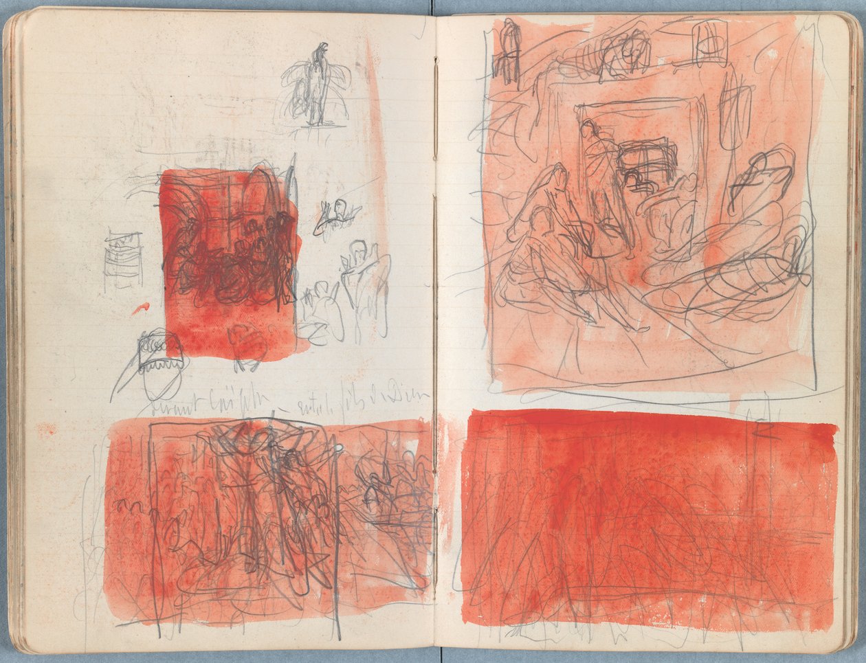 Stránky z alba Sketches for The Life of Our Lord Jesus Christ, pozdní 80. léta 19. století (grafit a praní na papíře) od James Jacques Joseph Tissot
