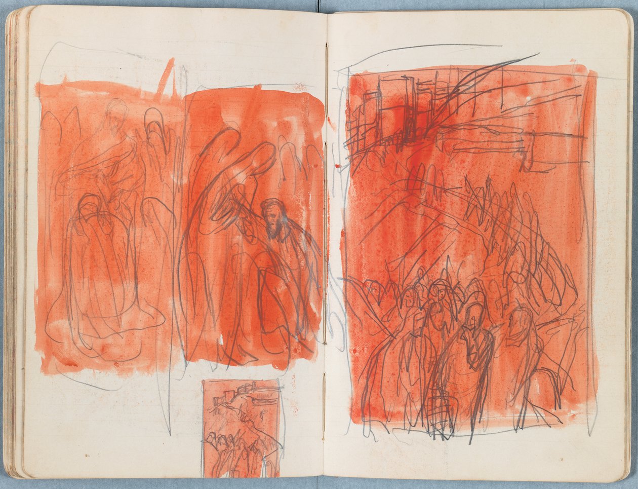 Stránky z alba Sketches for The Life of Our Lord Jesus Christ, pozdní 80. léta 19. století (grafit a praní na papíře) od James Jacques Joseph Tissot