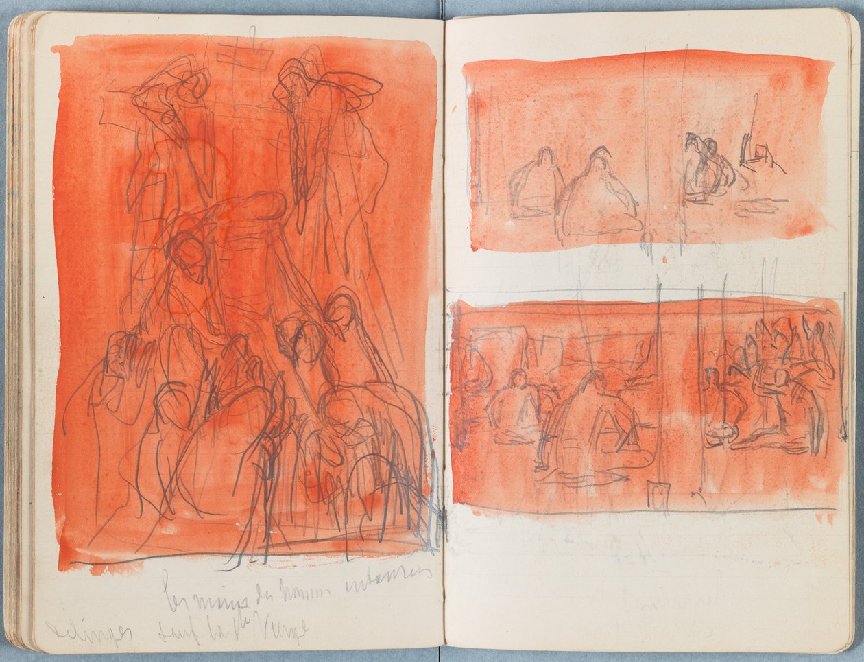 Stránky z alba Sketches for The Life of Our Lord Jesus Christ, pozdní 80. léta 19. století (grafit a praní na papíře) od James Jacques Joseph Tissot