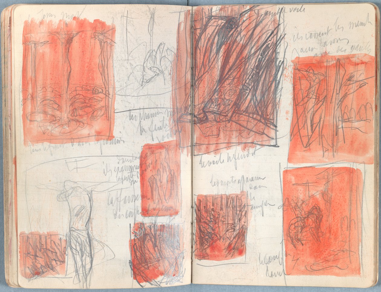 Stránky z alba Sketches for The Life of Our Lord Jesus Christ, pozdní 80. léta 19. století (grafit a praní na papíře) od James Jacques Joseph Tissot