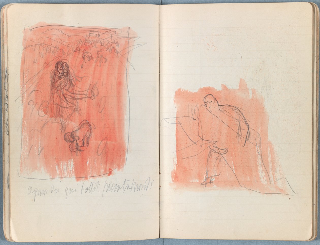 Stránky z alba Sketches for The Life of Our Lord Jesus Christ, pozdní 80. léta 19. století (grafit a praní na papíře) od James Jacques Joseph Tissot