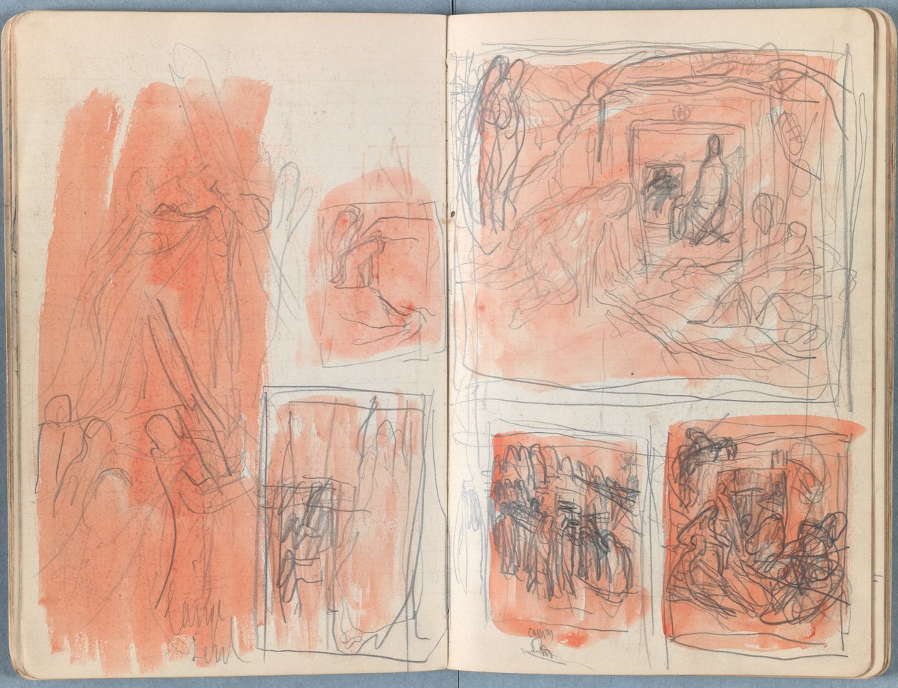 Stránky z alba Sketches for The Life of Our Lord Jesus Christ, pozdní 80. léta 19. století (grafit a praní na papíře) od James Jacques Joseph Tissot