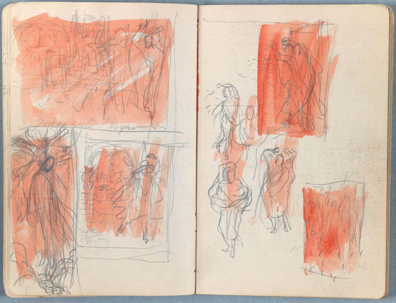Stránky z alba Sketches for The Life of Our Lord Jesus Christ, pozdní 80. léta 19. století (grafit a praní na papíře) od James Jacques Joseph Tissot