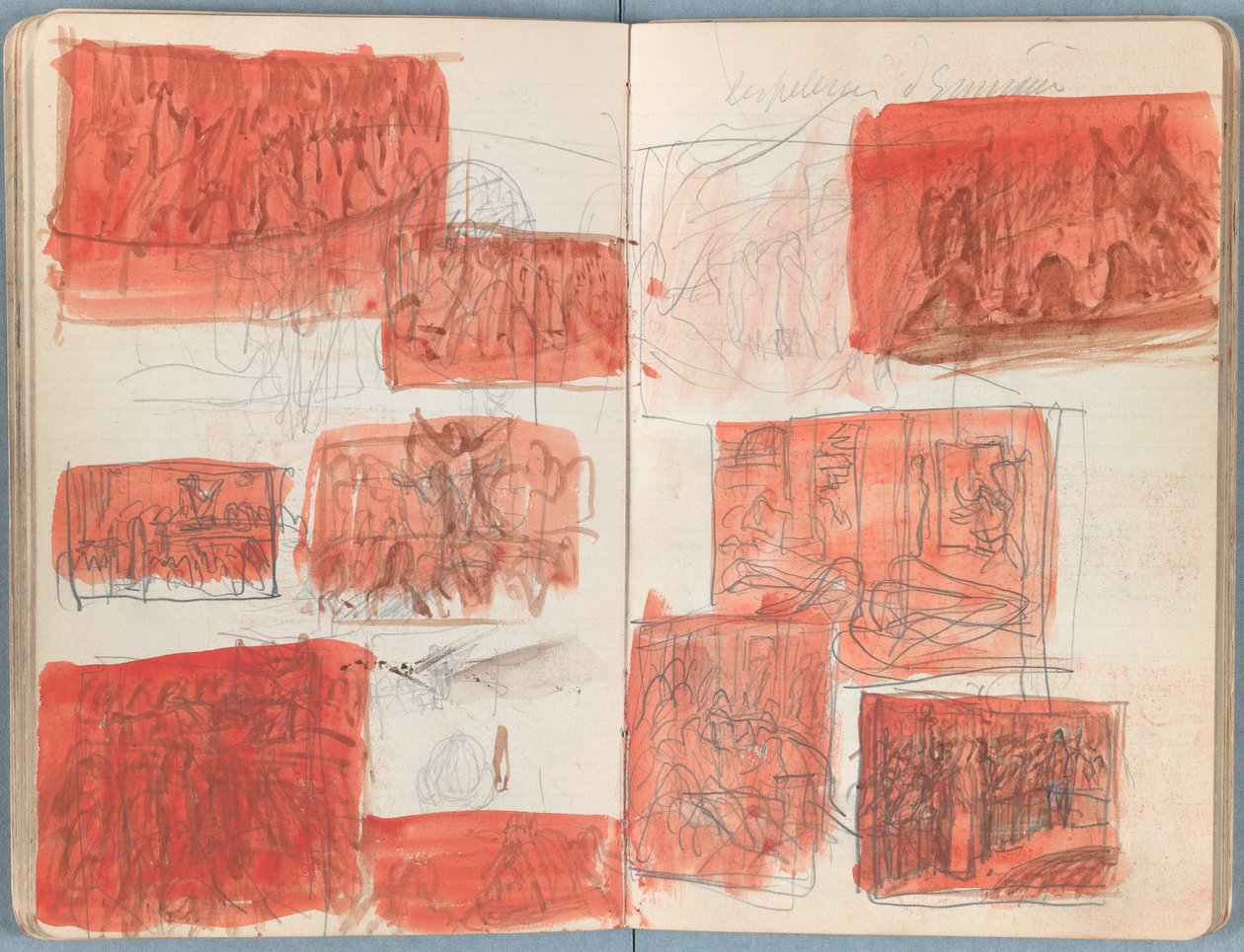 Stránky z alba Sketches for The Life of Our Lord Jesus Christ, pozdní 80. léta 19. století (grafit a praní na papíře) od James Jacques Joseph Tissot