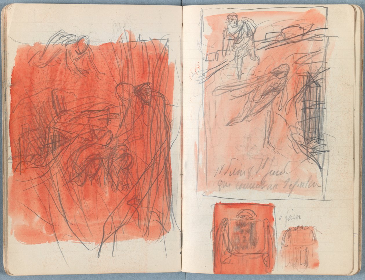 Stránky z alba Sketches for The Life of Our Lord Jesus Christ, pozdní 80. léta 19. století (grafit a praní na papíře) od James Jacques Joseph Tissot