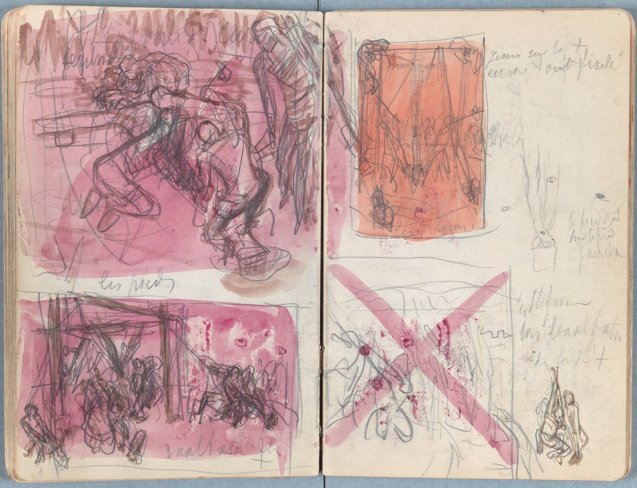 Stránky z alba Sketches for The Life of Our Lord Jesus Christ, pozdní 80. léta 19. století (grafit a praní na papíře) od James Jacques Joseph Tissot