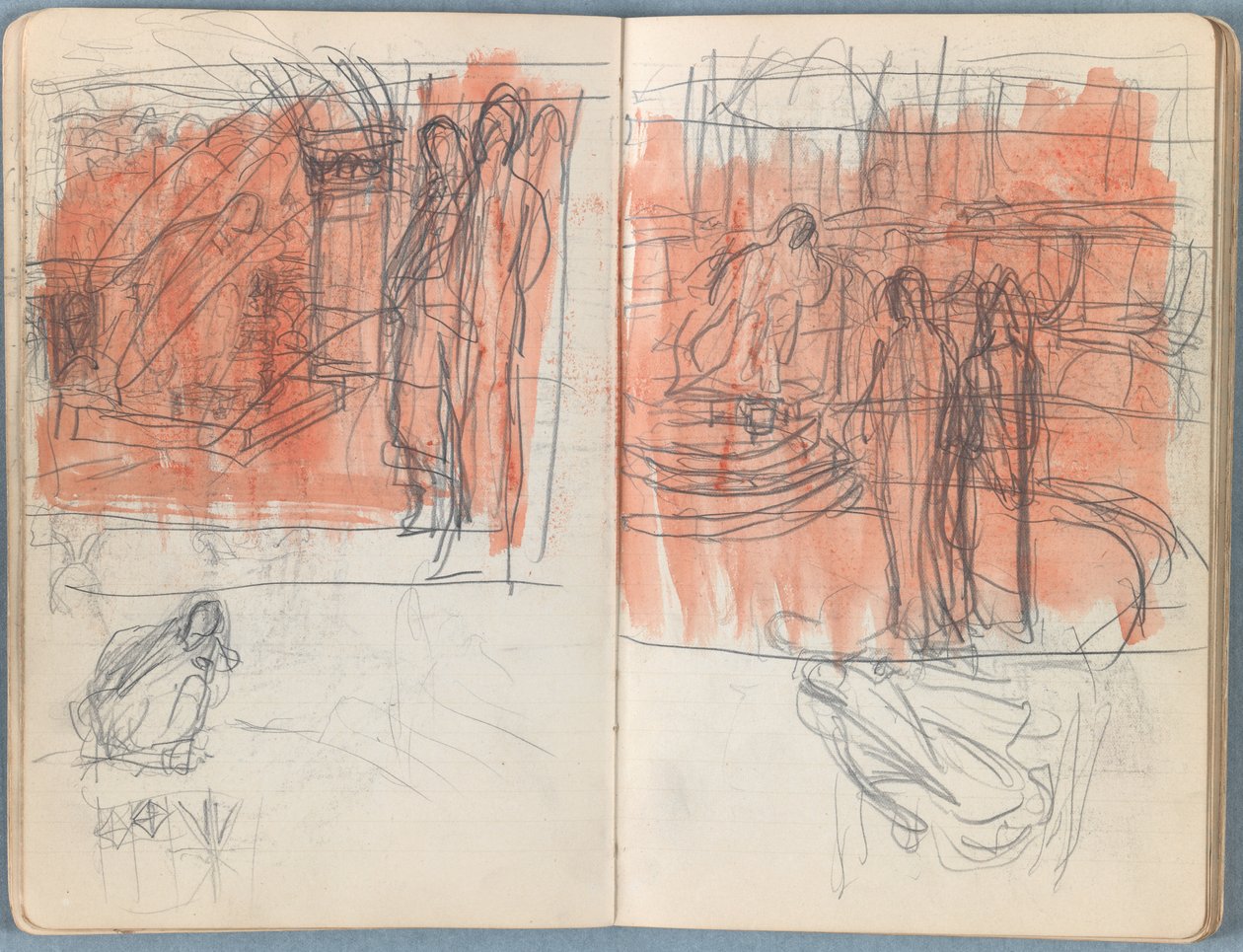 Stránky z alba Sketches for The Life of Our Lord Jesus Christ, pozdní 80. léta 19. století (grafit a praní na papíře) od James Jacques Joseph Tissot