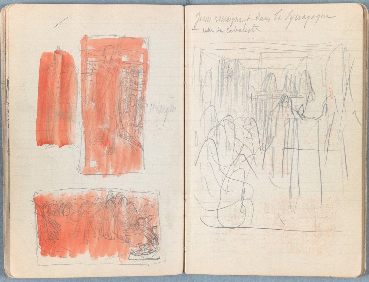 Stránky z alba Sketches for The Life of Our Lord Jesus Christ, pozdní 80. léta 19. století (grafit a praní na papíře) od James Jacques Joseph Tissot