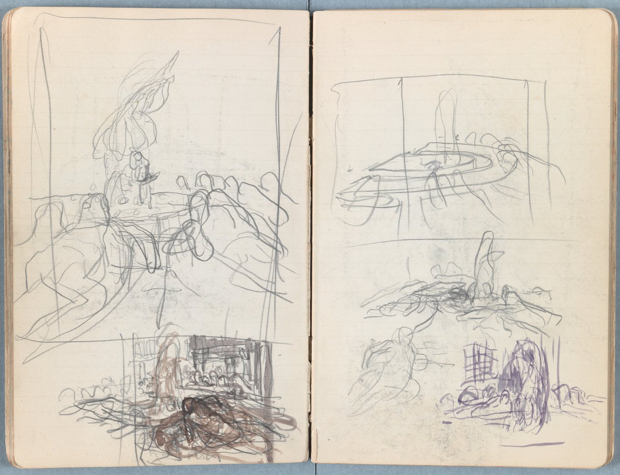 Stránky z alba Sketches for The Life of Our Lord Jesus Christ, pozdní 80. léta 19. století (grafit a praní na papíře) od James Jacques Joseph Tissot