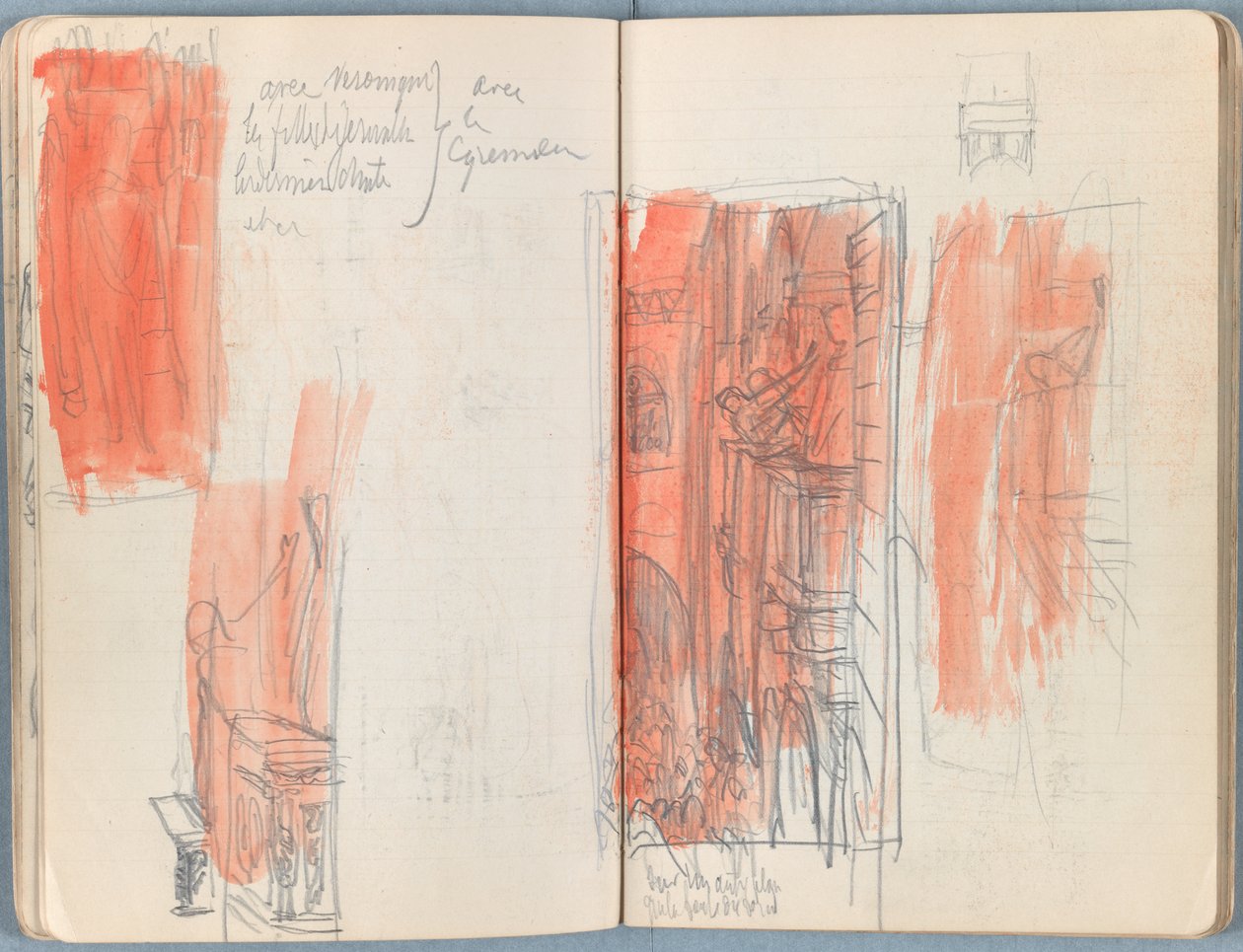 Stránky z alba Sketches for The Life of Our Lord Jesus Christ, pozdní 80. léta 19. století (grafit a praní na papíře) od James Jacques Joseph Tissot