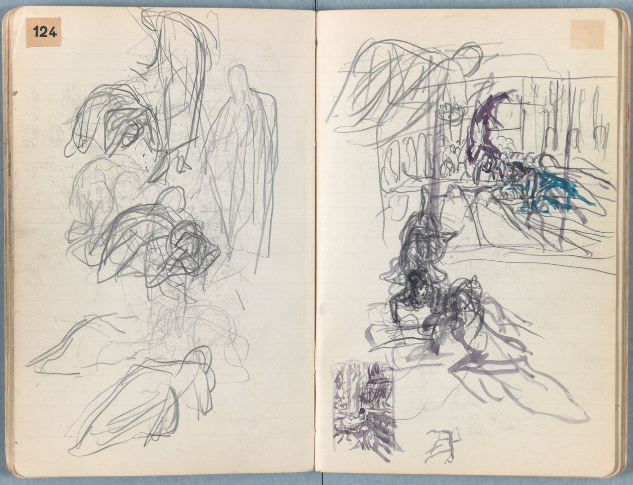 Stránky z alba Sketches for The Life of Our Lord Jesus Christ, pozdní 80. léta 19. století (grafit a praní na papíře) od James Jacques Joseph Tissot