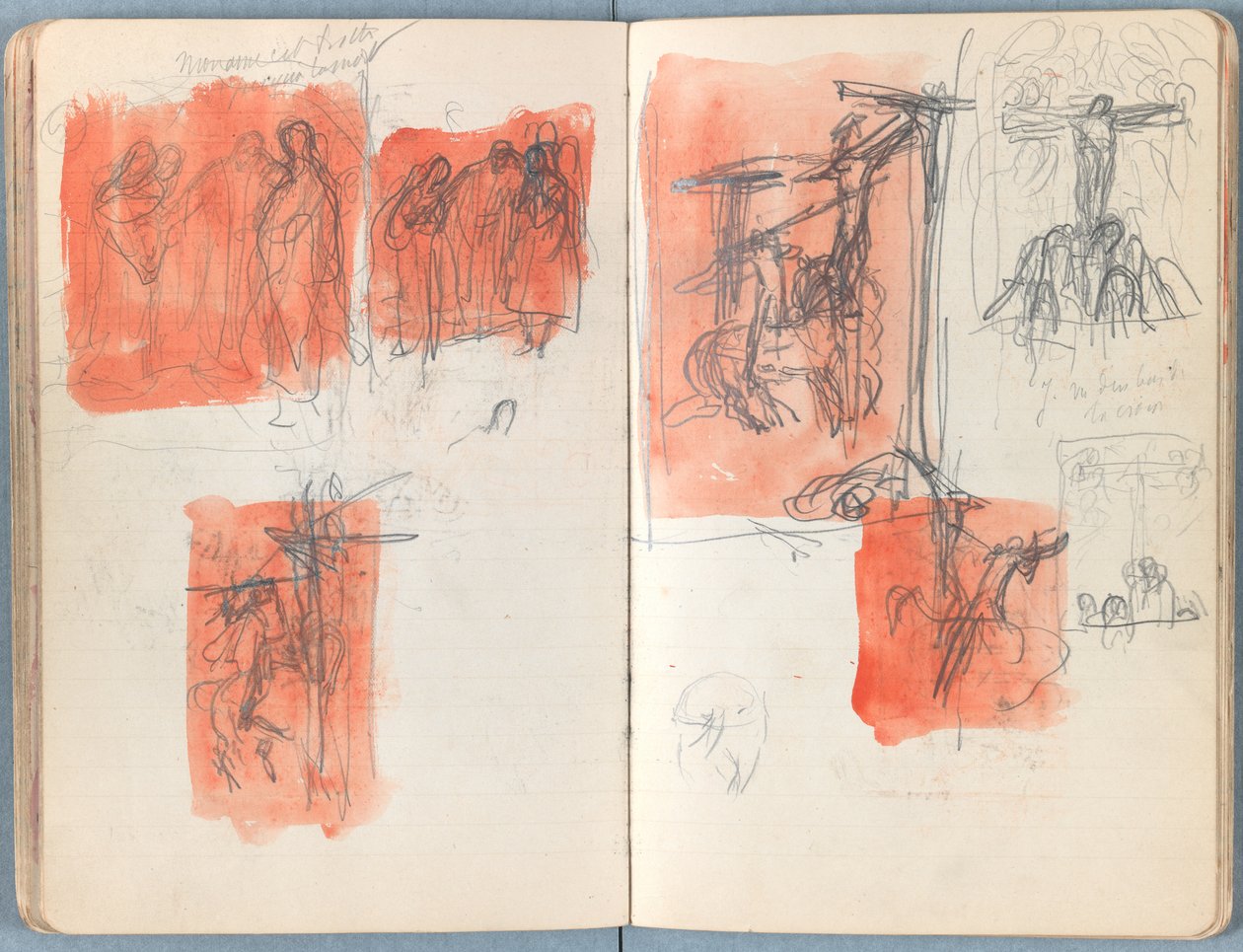 Stránky z alba Sketches for The Life of Our Lord Jesus Christ, pozdní 80. léta 19. století (grafit a praní na papíře) od James Jacques Joseph Tissot