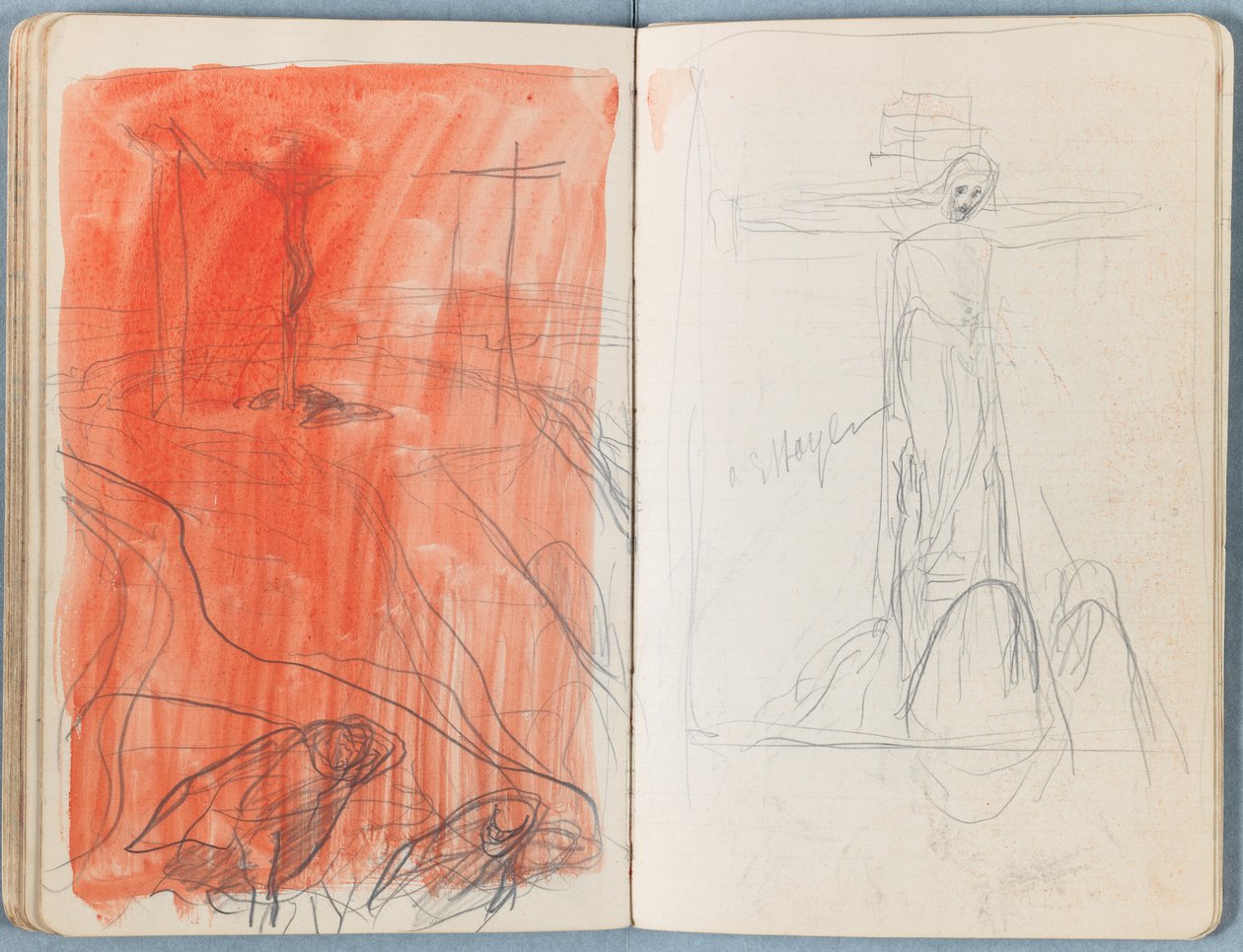 Stránky z alba Sketches for The Life of Our Lord Jesus Christ, pozdní 80. léta 19. století (grafit a praní na papíře) od James Jacques Joseph Tissot