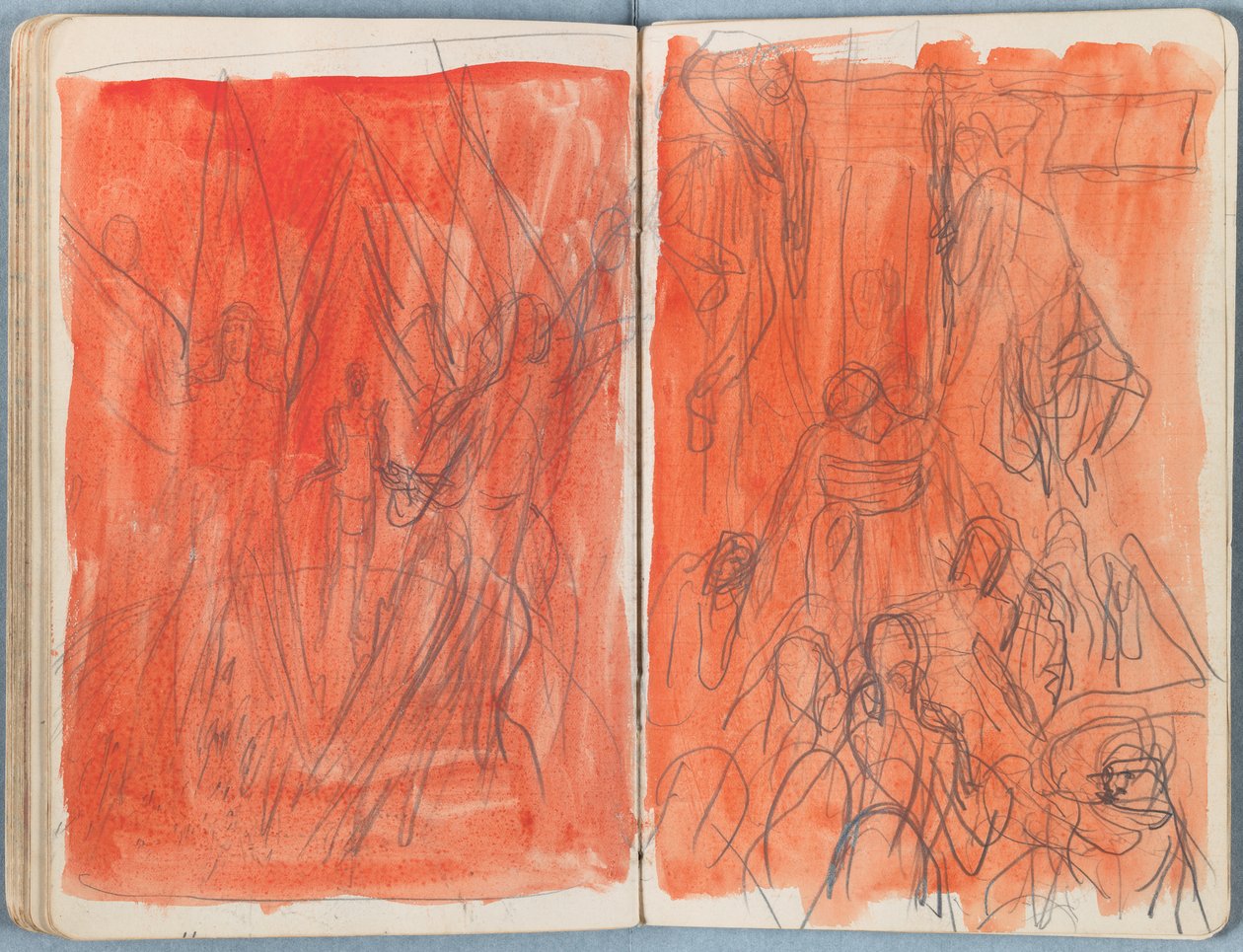 Stránky z alba Sketches for The Life of Our Lord Jesus Christ, pozdní 80. léta 19. století (grafit a praní na papíře) od James Jacques Joseph Tissot