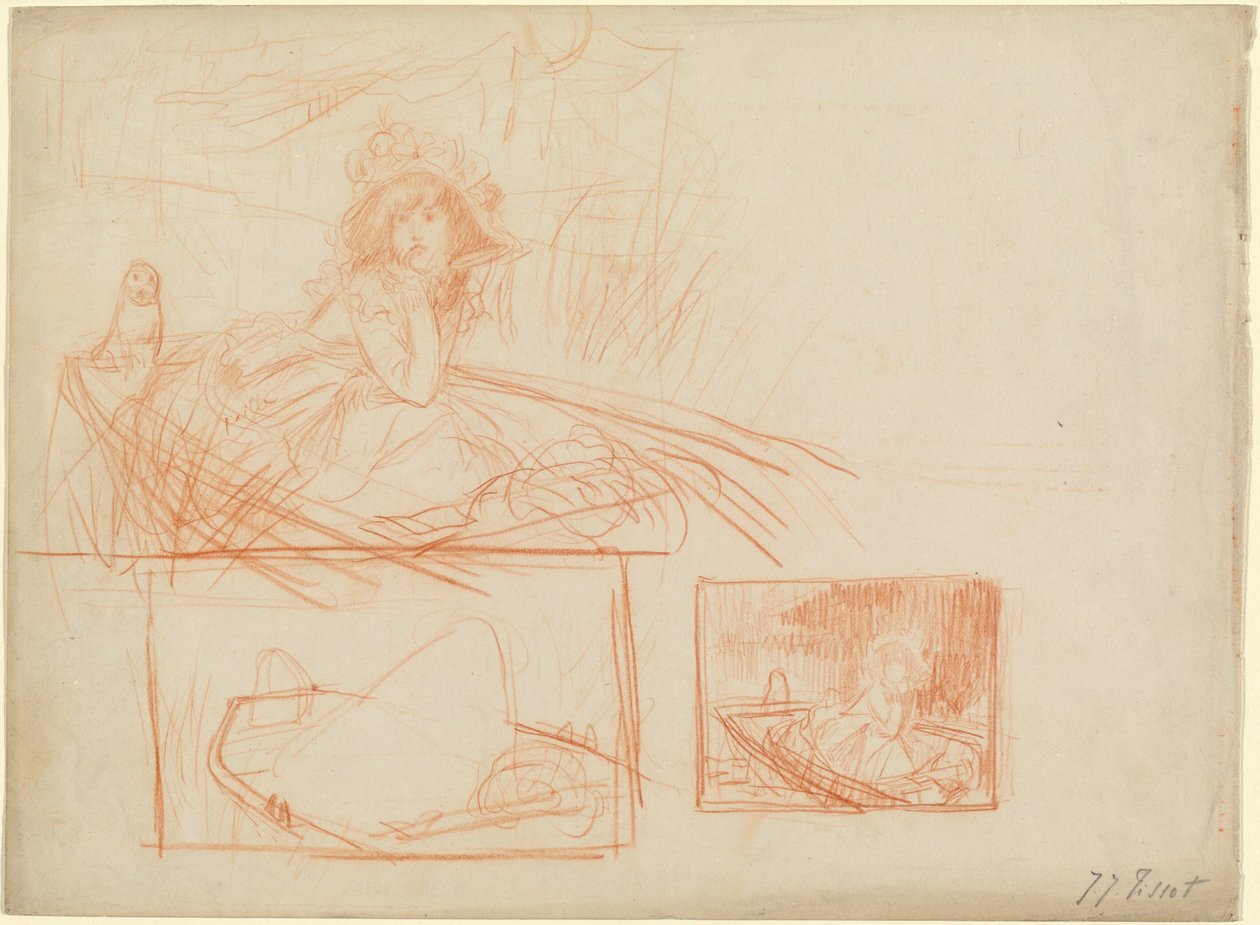 Zamyšlená dívka zmítaná ve člunu od James Jacques Joseph Tissot