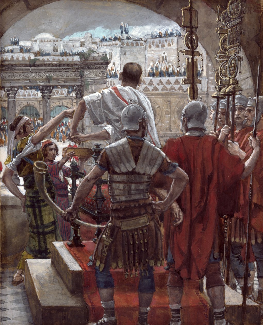 Pilát si myje ruce, ilustrace pro The Life of Christ, c.1886-94 (wc & kvaš na kartonu) od James Jacques Joseph Tissot