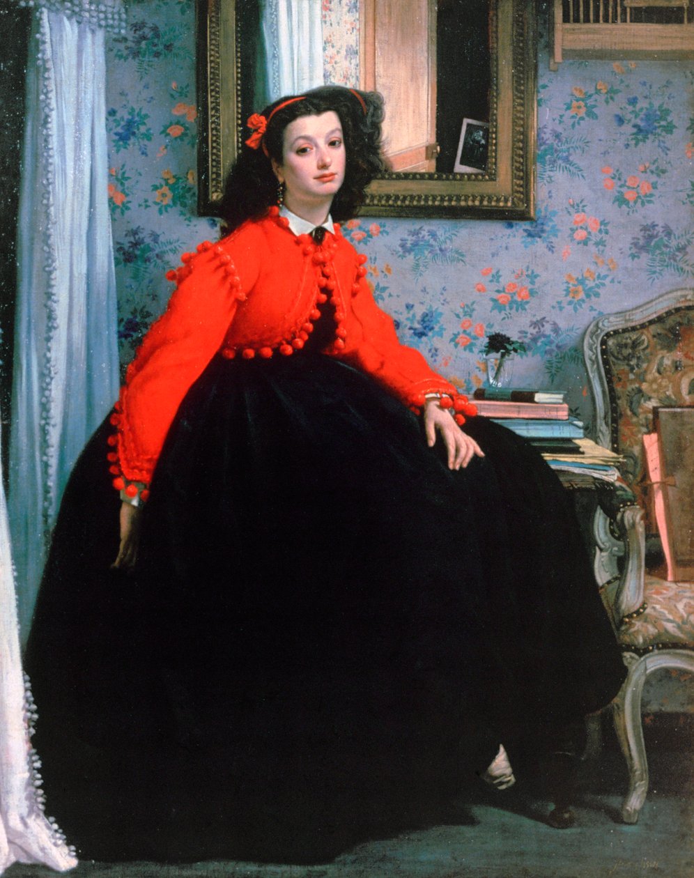Portrét Mlle L L, mladé dámy v červeném saku, 1864. od James Jacques Joseph Tissot
