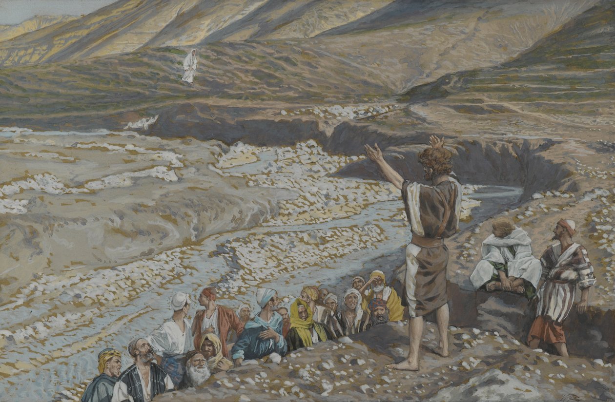 Svatý Jan Křtitel vidí Ježíše z dálky, ilustrace ze Života našeho Pána Ježíše Krista (wc přes grafit na papíře) od James Jacques Joseph Tissot
