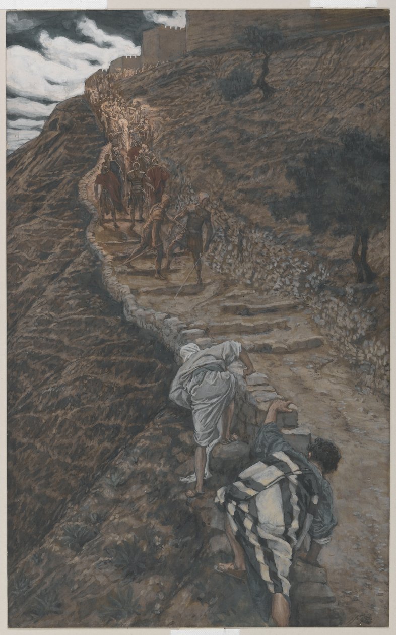 Svatý Petr a svatý Jan následují z dálky, ilustrace ze Života našeho Pána Ježíše Krista, 1886-94 (wc přes grafit na papíře) od James Jacques Joseph Tissot
