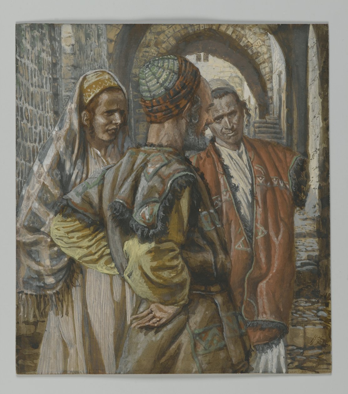 Šimon Kyrénský a jeho dva synové Alexandr a Rufus, ilustrace ze Života našeho Pána Ježíše Krista, 1886-94 (wc přes grafit na papíře) od James Jacques Joseph Tissot