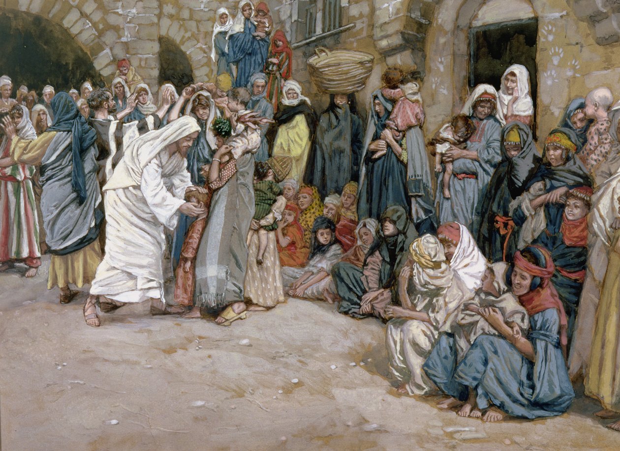 Nechte malé děti přijít ke mně, ilustrace k The life of Christ, c.1886-96 (kvaš na kartonu) od James Jacques Joseph Tissot