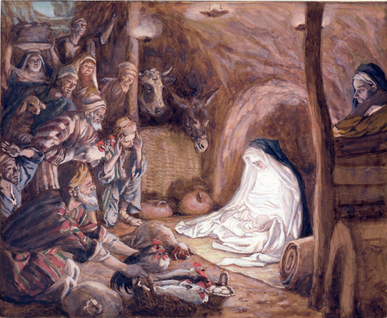 Klanění pastýřů, ilustrace k The Life of Christ, c.1886-94 (kvaš na kartonu) od James Jacques Joseph Tissot