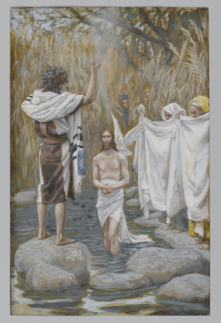 Ježíšův křest, ilustrace ze Života našeho Pána Ježíše Krista (wc přes grafit na papíře) od James Jacques Joseph Tissot