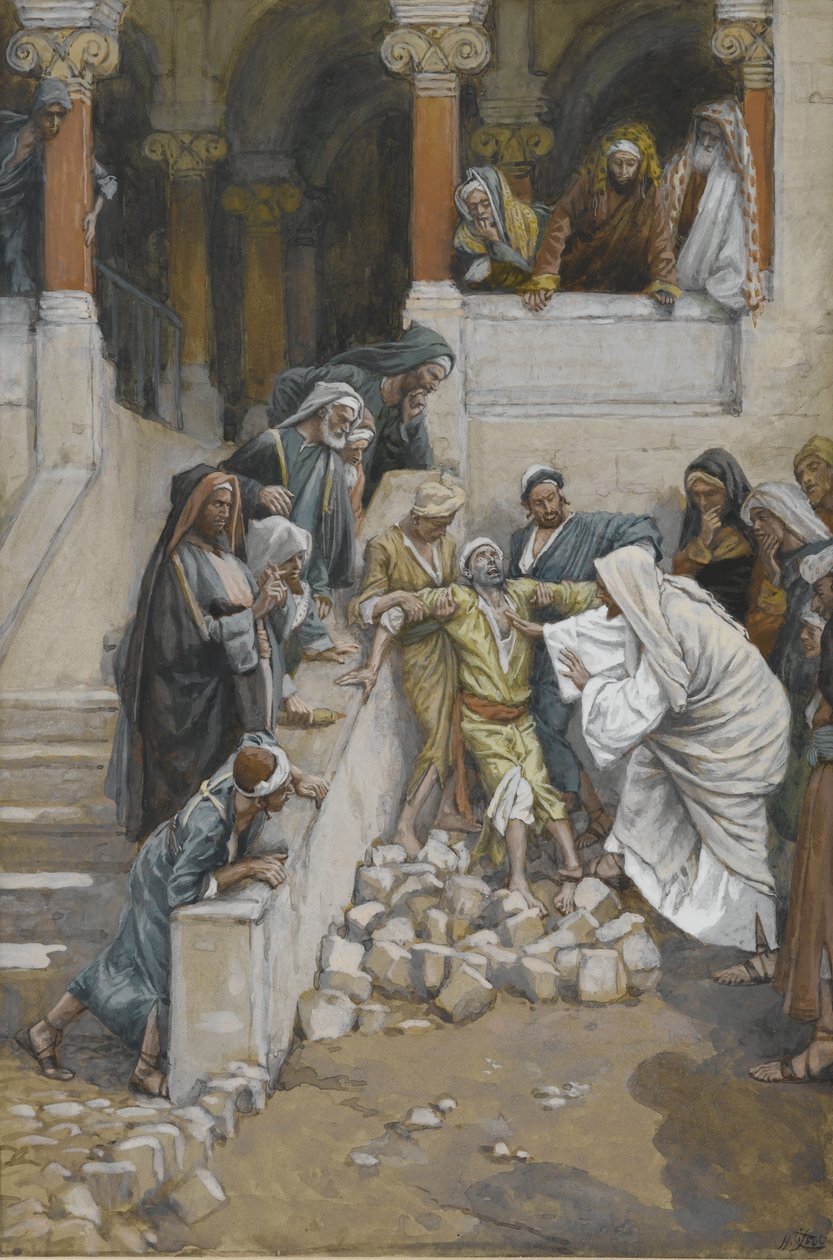 Slepý a němý muž posedlý ďábly, ilustrace ze Života našeho Pána Ježíše Krista (wc přes grafit na papíře) od James Jacques Joseph Tissot