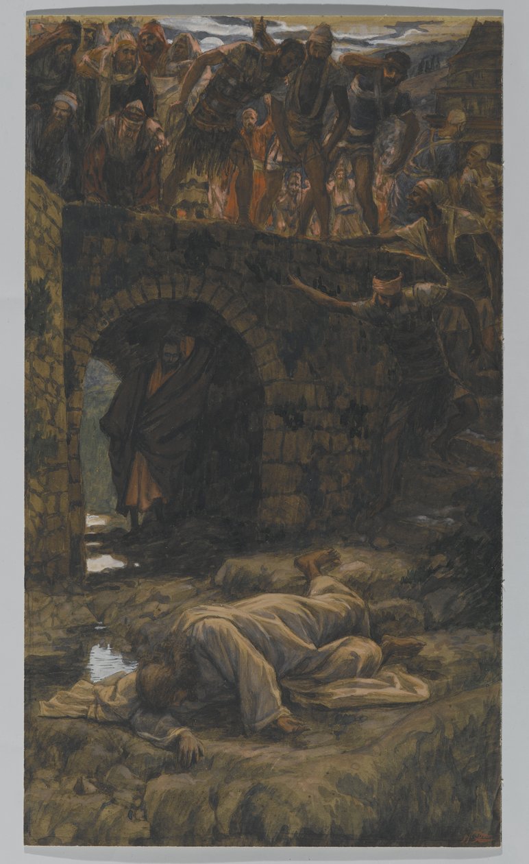 Potok Kedron. On Shall Drink of the Brook on the Way, ilustrace pro The Life of Christ, c.1886-94 (wc & kvaš na kartonu) od James Jacques Joseph Tissot