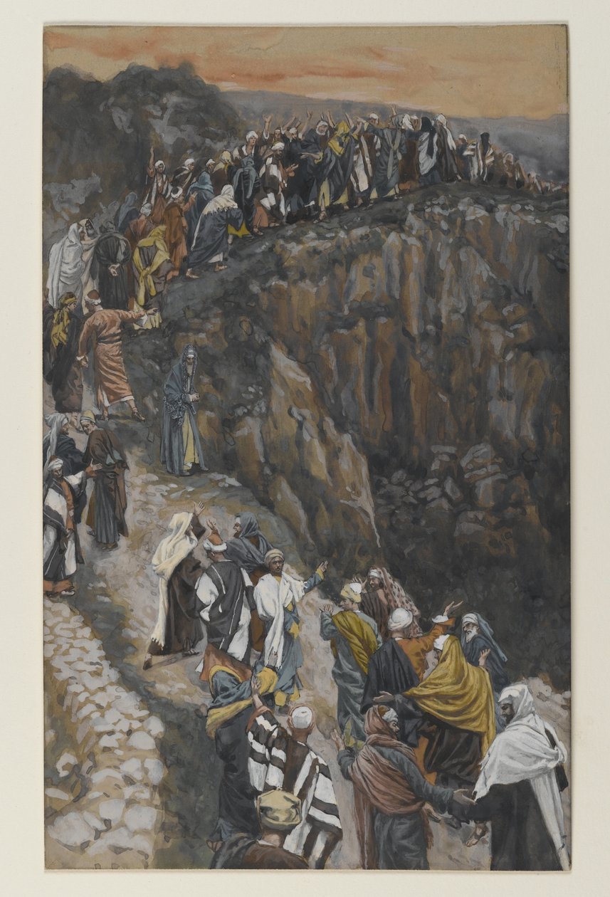 The Brow of the Hill nedaleko Nazaretu, ilustrace ze Života našeho Pána Ježíše Krista (wc přes grafit na papíře) od James Jacques Joseph Tissot