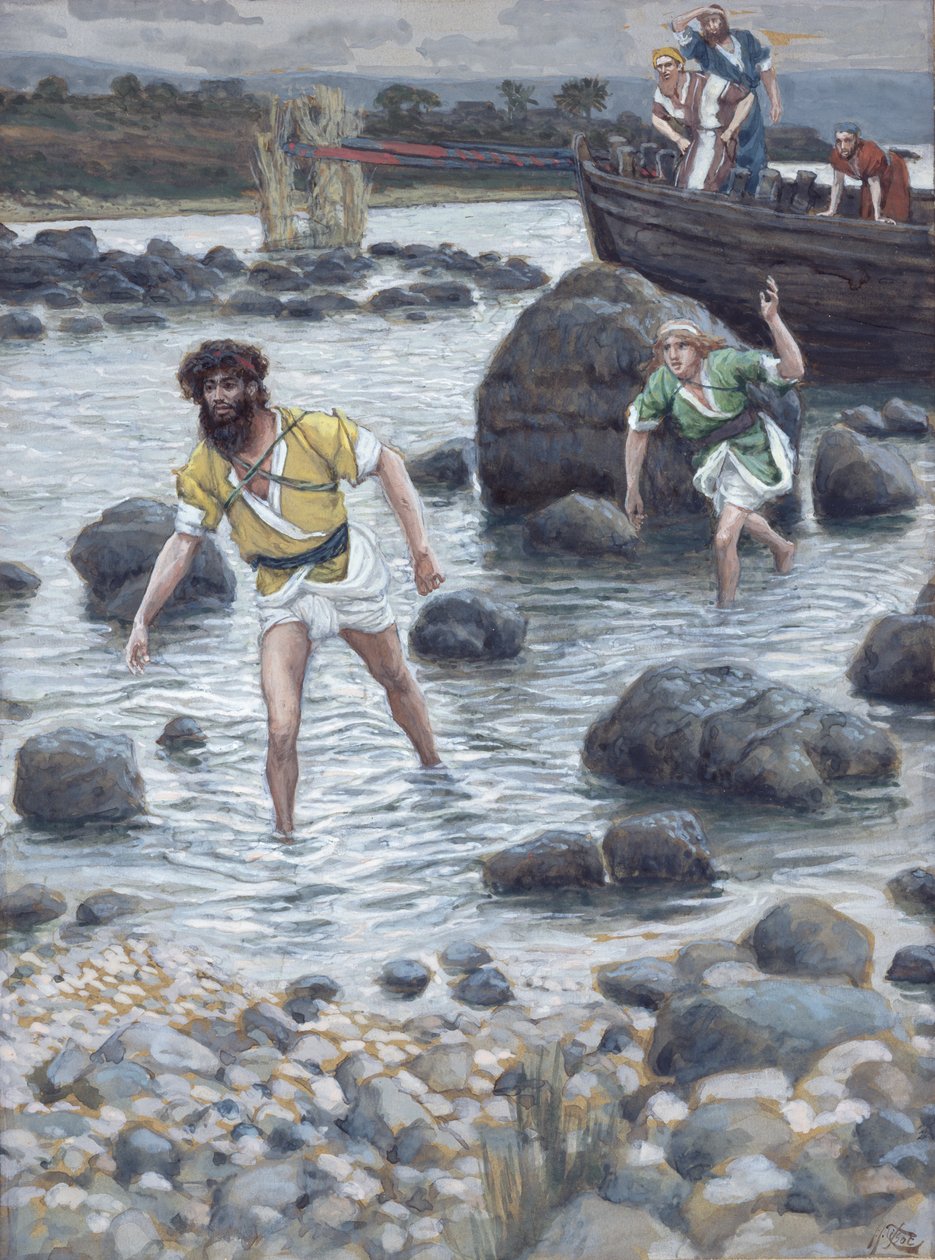 Povolání svatého Jakuba a svatého Jana, ilustrace pro Život Kristův, cca 1886-94 (wc a kvaš na kartonu) od James Jacques Joseph Tissot
