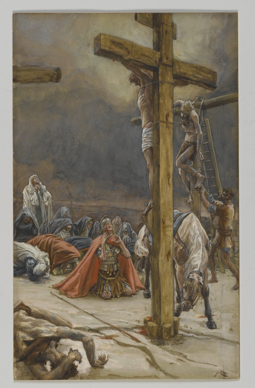Vyznání svatého Longina, ilustrace ze Života našeho Pána Ježíše Krista, 1886-94 (wc přes grafit na papíře) od James Jacques Joseph Tissot