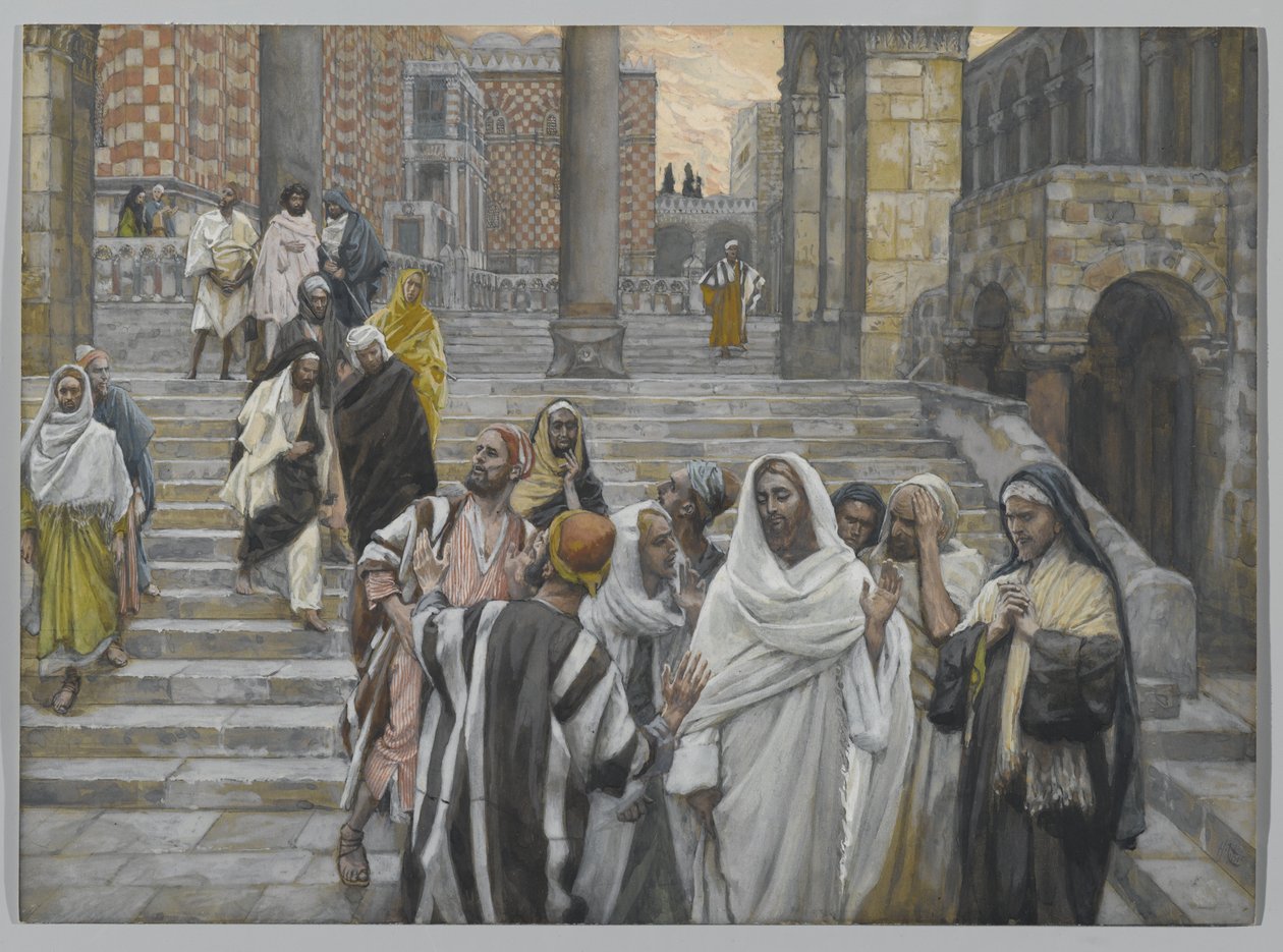 Učedníci obdivují budovy chrámu, ilustrace ze Života našeho Pána Ježíše Krista, 1886-94 (wc přes grafit na papíře) od James Jacques Joseph Tissot