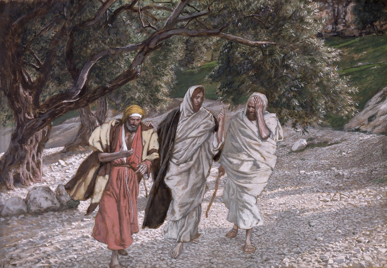 Učedníci na cestě do Emauz, ilustrace k The Life of Christ, c.1884-96 (wc & kvaš na kartonu) od James Jacques Joseph Tissot