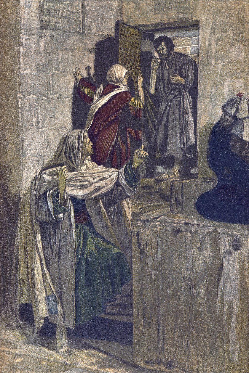 První popření svatého Petra – První popření svatého Petra – z „“Života našeho Pána Ježíše Krista““ – 1899 James Tissot – La vie de notre seigneur Jesus Christ, Jacques Joseph (Jacques Joseph) Tissot dit James Tissot (1836-1902) od James Jacques Joseph Tissot