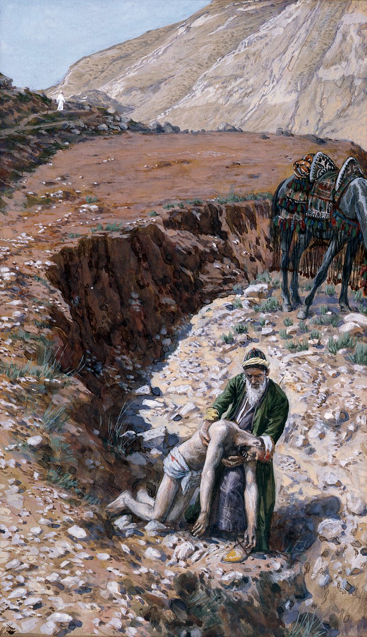 Milosrdný Samaritán, ilustrace pro The Life of Christ, c.1886-94 (wc & kvaš na kartonu) od James Jacques Joseph Tissot