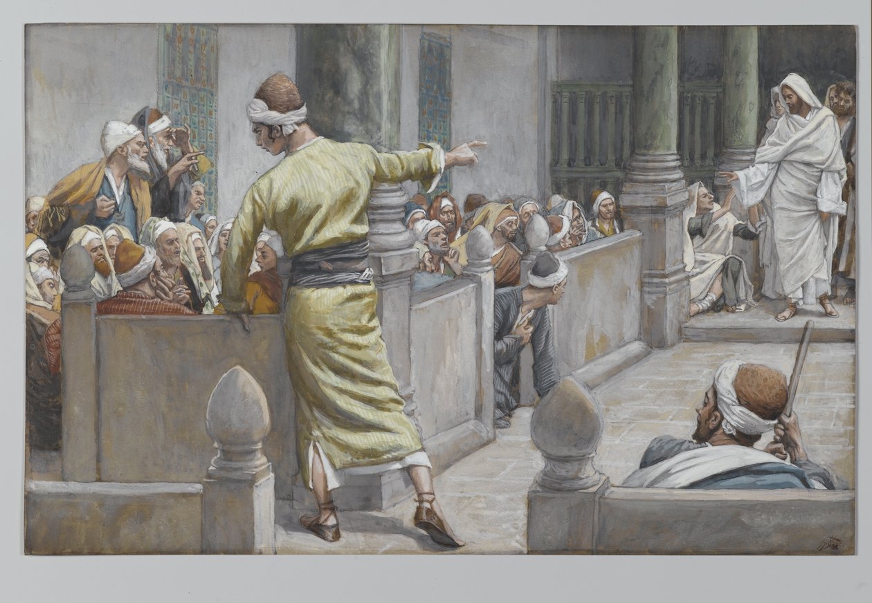 Uzdravený slepec vypráví svůj příběh Židům, ilustrace ze Života našeho Pána Ježíše Krista, 1886-96 (wc přes grafit na papíře) od James Jacques Joseph Tissot