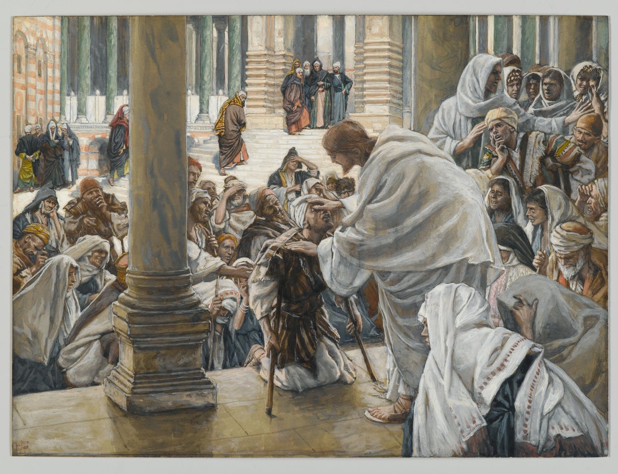 Uzdravení chromého v chrámu, ilustrace pro Život Krista, cca 1886-94 (wc a kvaš na kartonu) od James Jacques Joseph Tissot