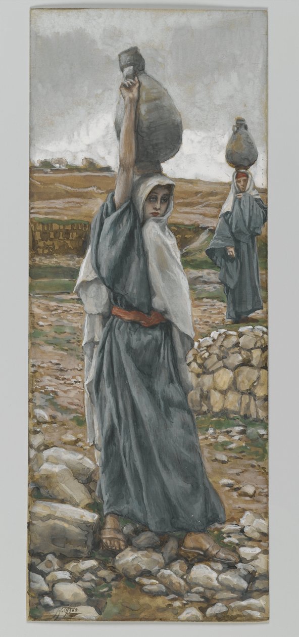 Svatá Panna v mládí, ilustrace ze Života našeho Pána Ježíše Krista (wc přes grafit na papíře) od James Jacques Joseph Tissot