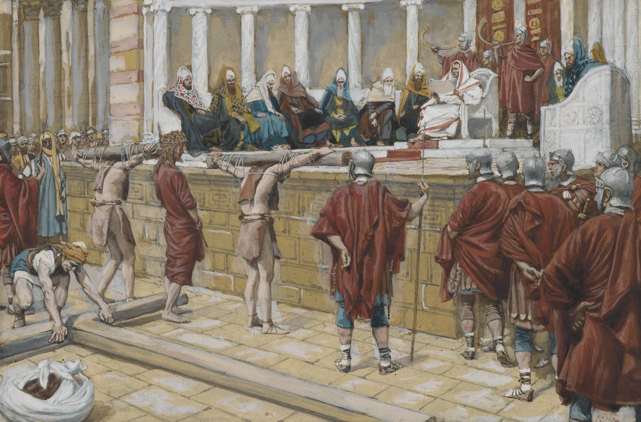 The Judgment on the Gabbatha, ilustrace ze Života našeho Pána Ježíše Krista, 1886-94 (wc přes grafit na papíře) od James Jacques Joseph Tissot