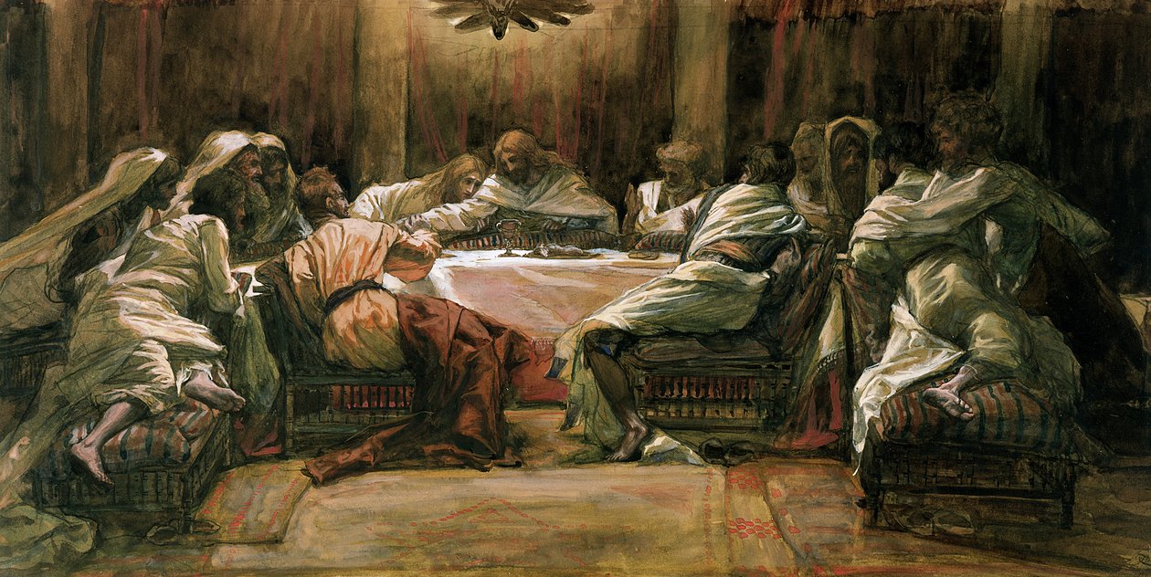 Poslední večeře. Jidáš namáčel ruku do mísy, ilustrace pro The Life of Christ, c.1884-96 (wc & kvaš na kartonu) od James Jacques Joseph Tissot