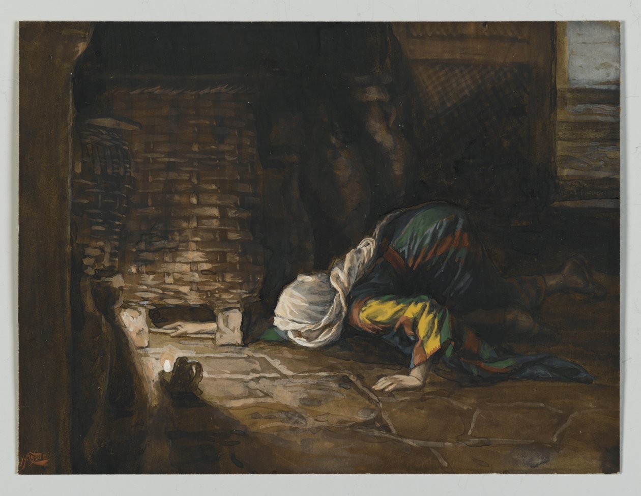 Ztracená drachma, ilustrace ze Života našeho Pána Ježíše Krista (wc nad grafitem na papíře) (wc nad grafitem na papíře) od James Jacques Joseph Tissot