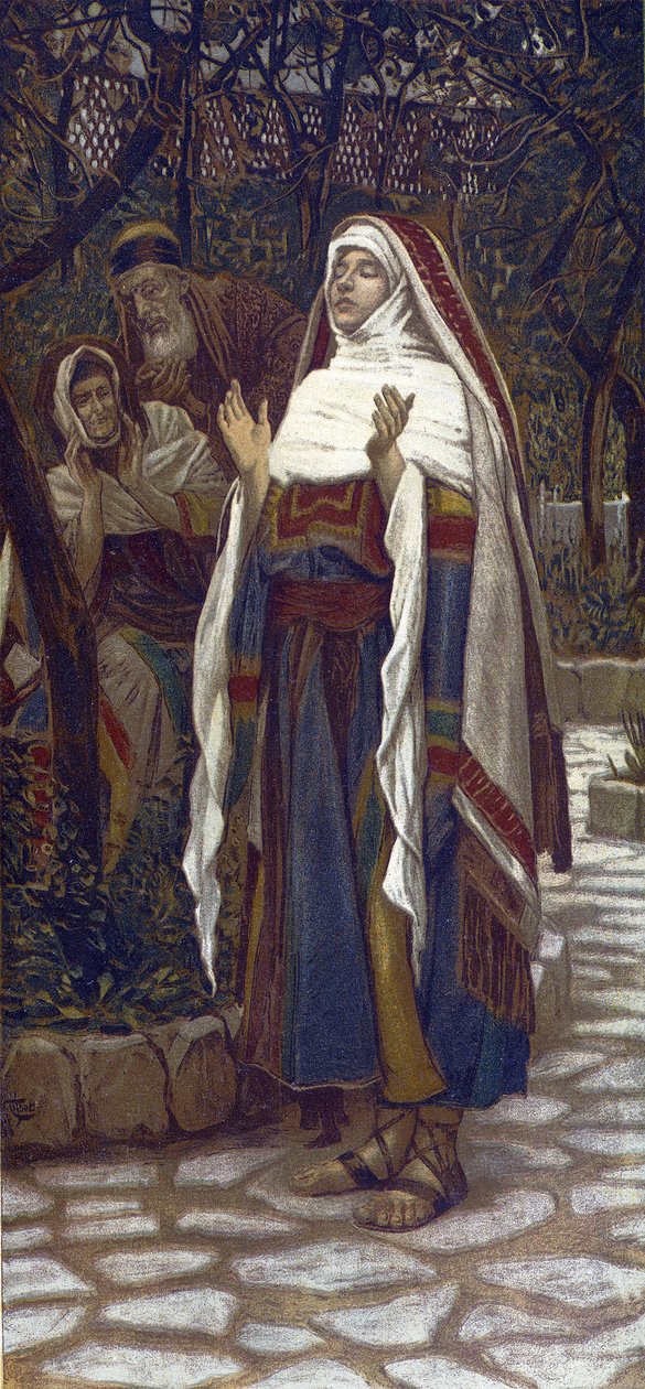 Magnificat (píseň chvály zpívaná Pannou Marií po Zvěstování) - "" Magnificat" - z "" Život našeho Pána Ježíše Krista"" - 1899 od Jamese Tissota - La vie de notre seigneur Jesus Christ, Jacques Joseph (Jacques Joseph) Tissot dit od James Jacques Joseph Tissot