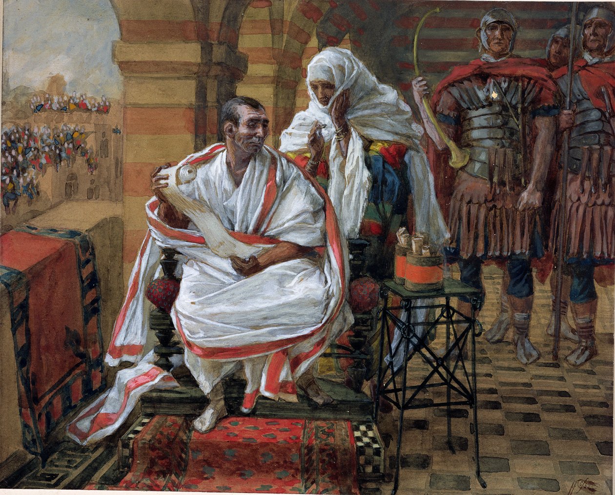 The Message of Pilates Wife, ilustrace pro The Life of Christ, c.1886-94 (wc & kvaš na kartonu) od James Jacques Joseph Tissot
