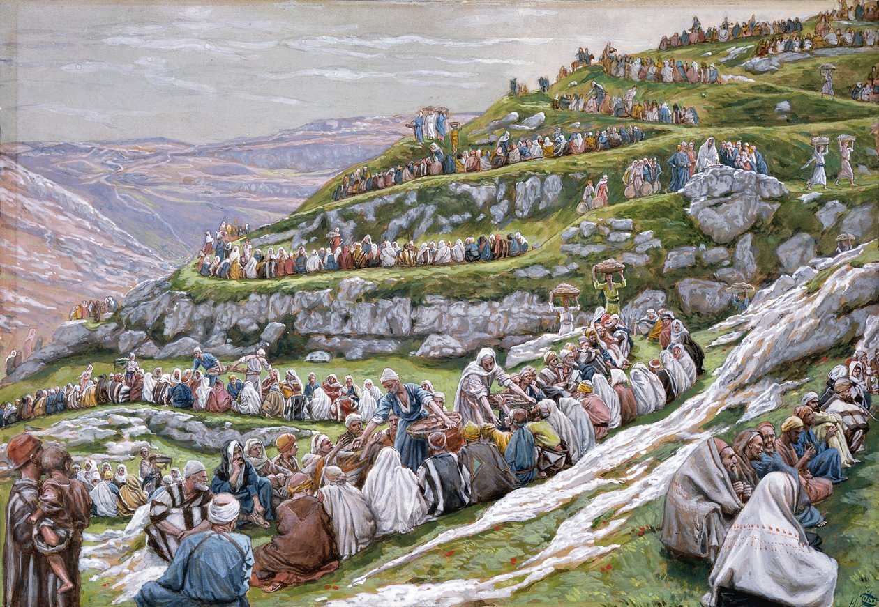 The Miracle of the Boaves and Fishes, ilustrace pro The Life of Christ, c.1886-94 (wc & kvaš na kartonu) od James Jacques Joseph Tissot